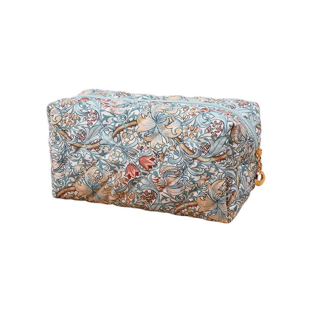 Quilted Cosmetic Bag with Floral Print Large Capacity Makeup Organizer Travel Toiletry Storage Pouch for Women