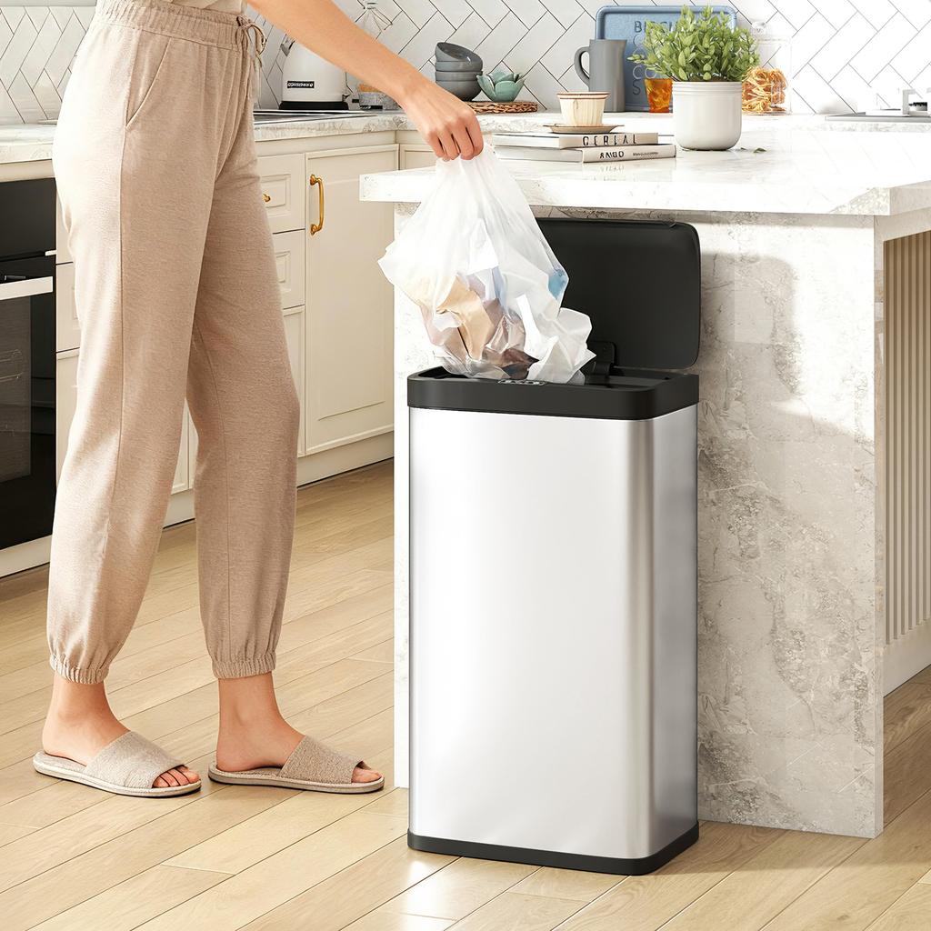 45L Stainless Steel Sensor Bin - Silver Tone