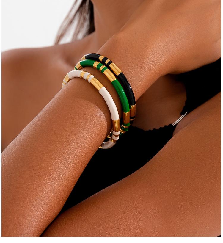 Retro Bamboo Enamel Stainless Steel Open Bangle - Women's European & American Luxury Jewelry