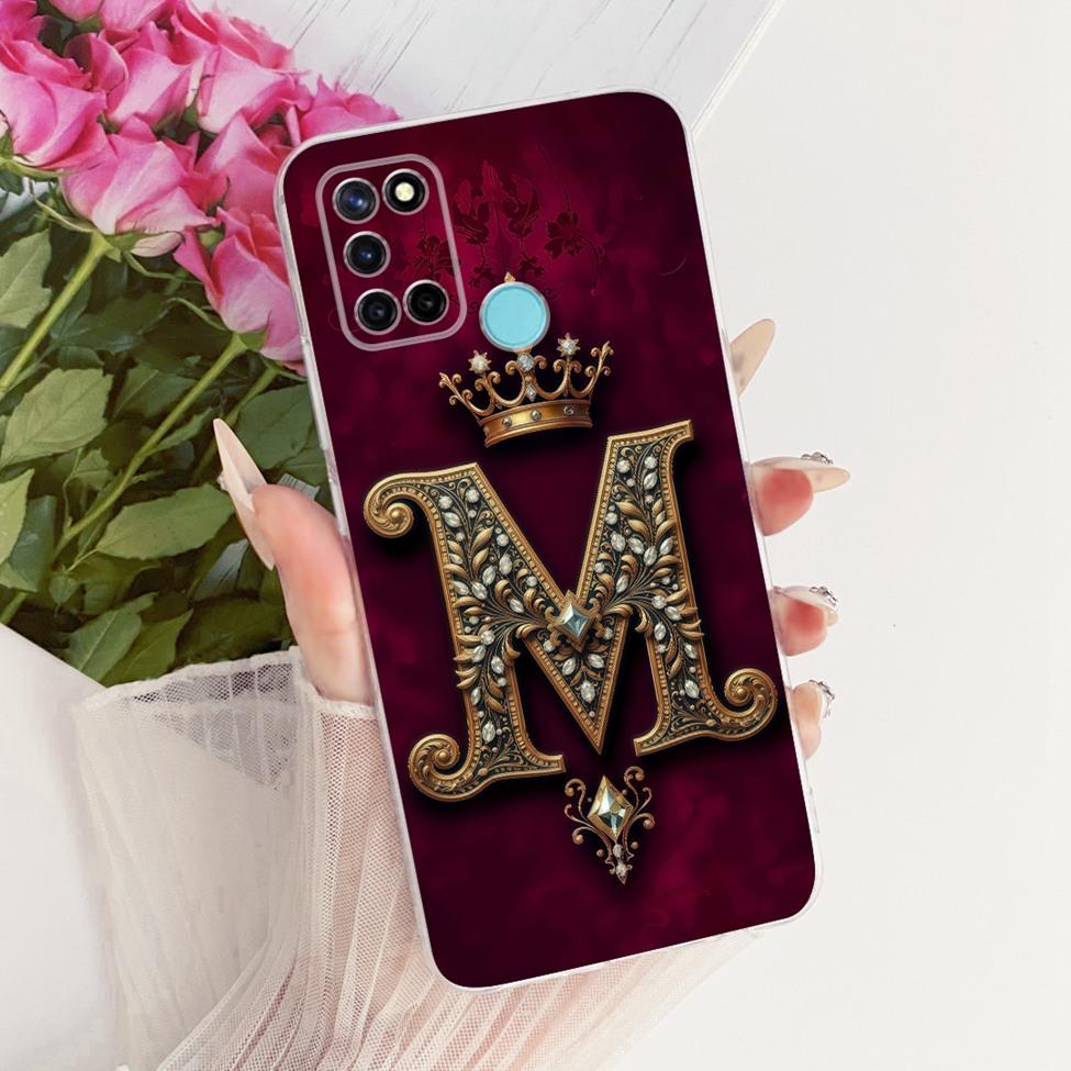 Transparente Schutzhülle für Realme RMX2101 und Realme C17, luxuriöses Design mit Kronen- und AZ-Schriftzug, 2D-Flachmuster, weiches Gehäuse für Realme C17