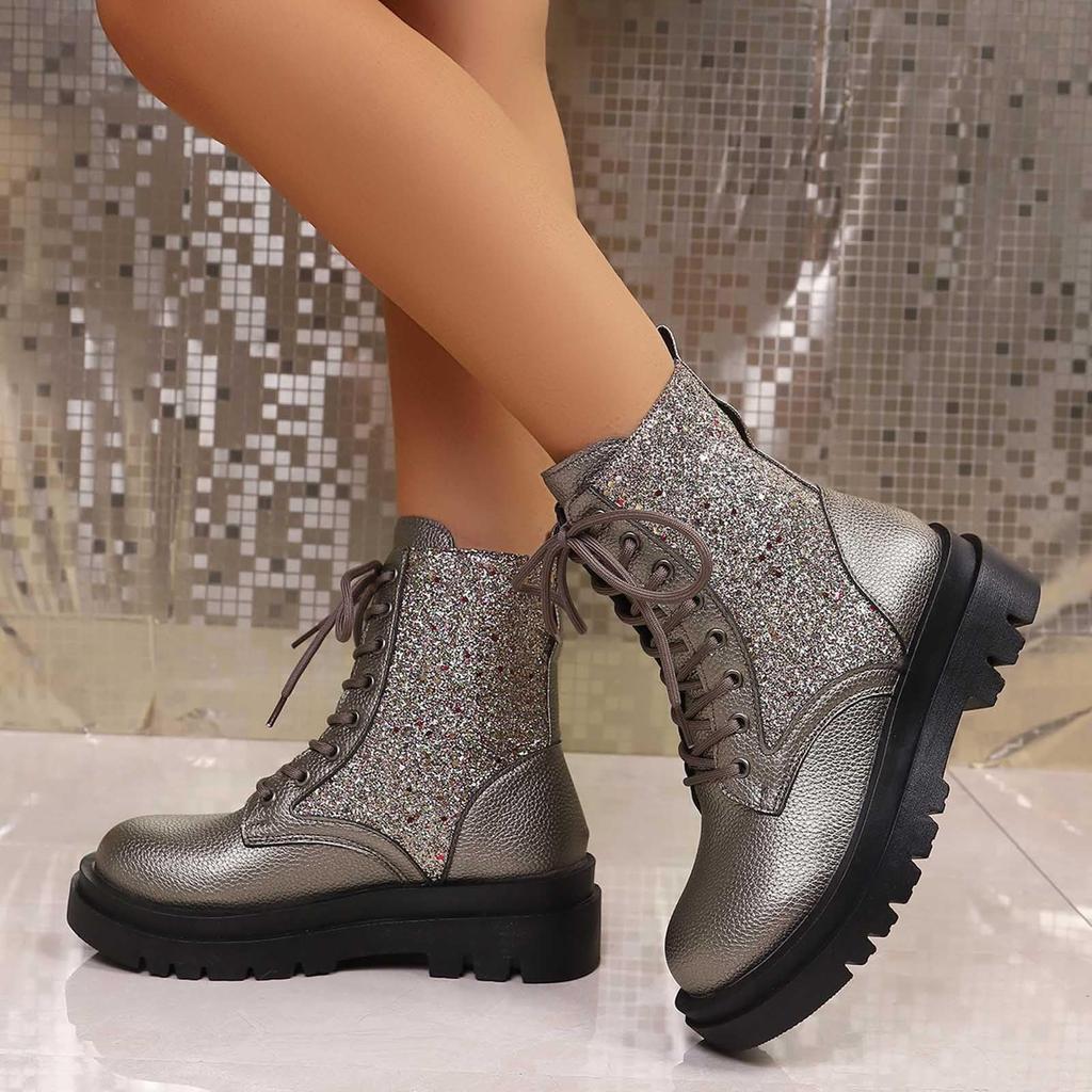 Ladies' Fashionable Color Low Heel Leather Face Round Toe Mid Top Boots