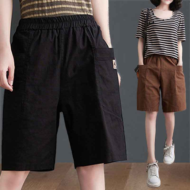 Cotton Shorts Women's Summer Thin Section Loose High Waist Women's Pants Loose Wide Leg Sports Five-point Pants