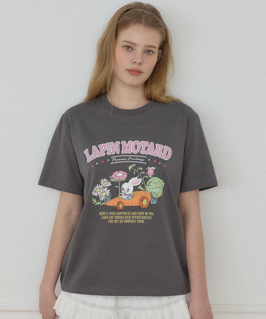 OURHOPE Carrot Rabbit T-Shirt - Charcoal