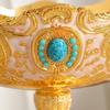 European Fruit Plate,Inlaid Gem Alloy Exquisite Luxury Hollowed-Out Shape Tall Feet 18cm Tray,Food Snack Disc,Wedding Decoration