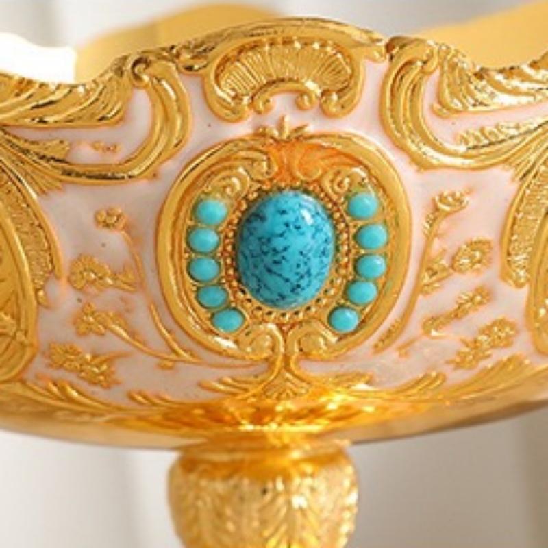 European Fruit Plate,Inlaid Gem Alloy Exquisite Luxury Hollowed-Out Shape Tall Feet 18cm Tray,Food Snack Disc,Wedding Decoration