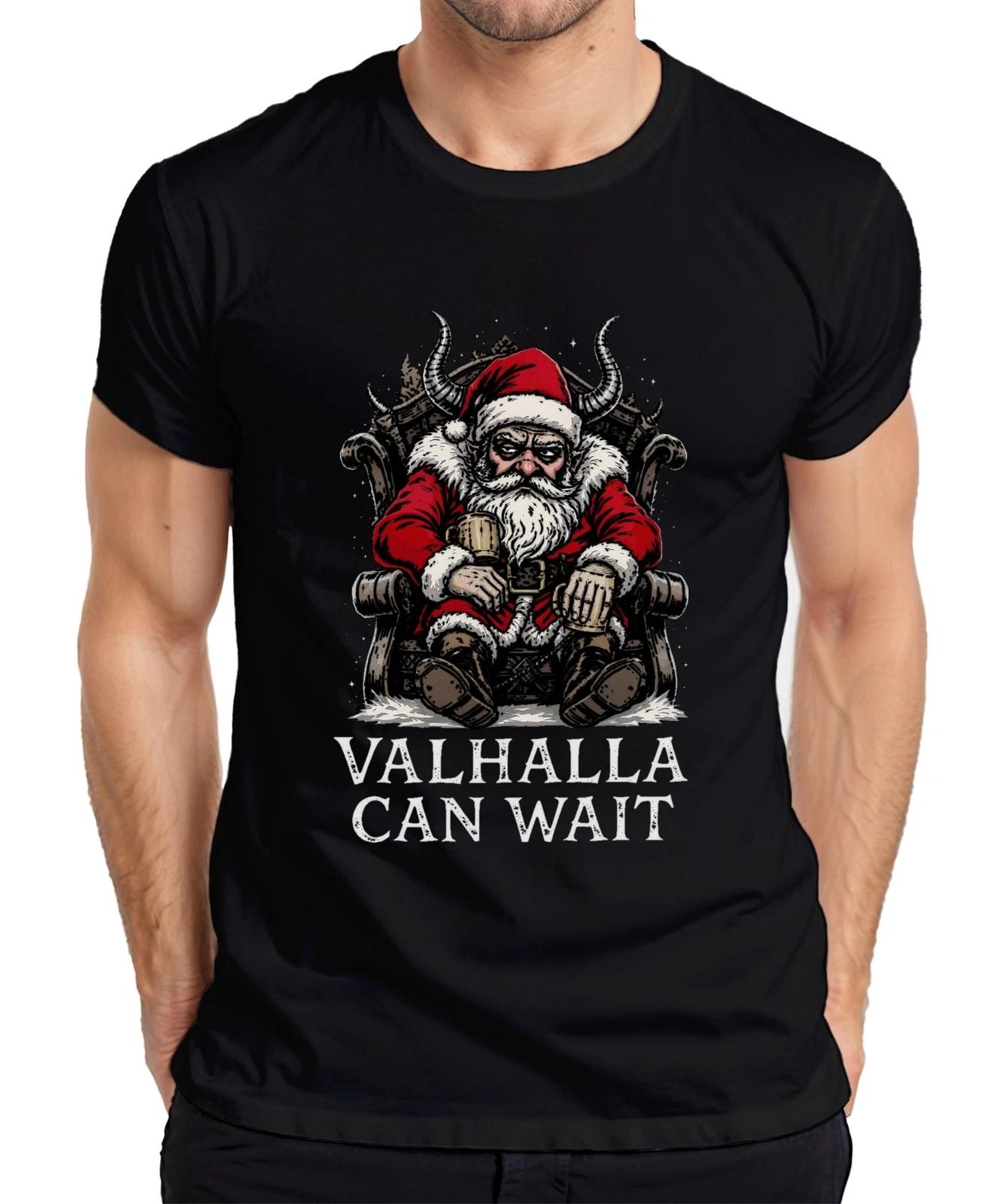 Valhalla Can Wait Wikinger Weihnachtsmann Bart Thron Bier Retro Herren T-Shirt XXL