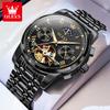 OLEVS 6617 Automatic Mechanical Men's Watch Skeleton Flywheel High-end Watch Auto Date Stainless Steel Men Wristwatch