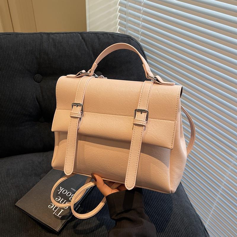 Retro College Style Large-capacity Handbag Women's 2025 Spring New Korean Version Solid Color Backpack Texture Messenger Bag