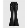 Womens Stradivarius Butterfly Embroidered Jeans Y2K Washed Low Rise Flare Leg Long
