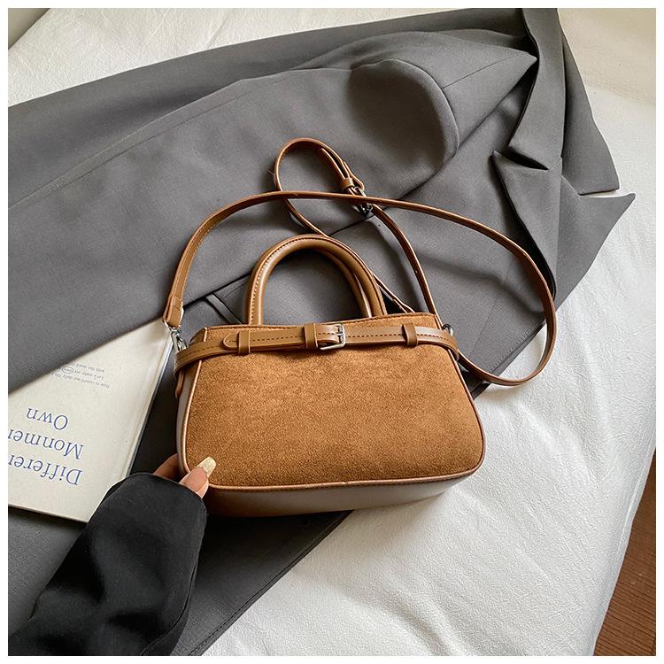 Vintage matte suede portable bucket bag women's bag 2025 new fashion high-end commuter bag shoulder messenger bag