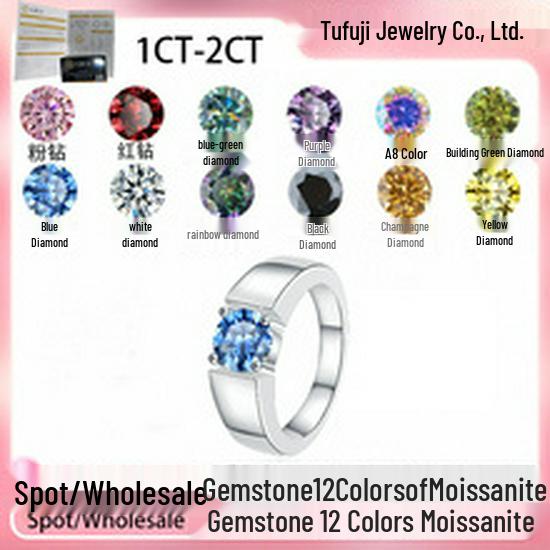 Men's GRA Moissanite Diamond Ring, PT950 Plated, S925 Sterling Silver, Simple Fashion Design.