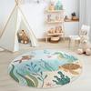 Vibrant Underwater World Rug Round Ocean Carpet with Turtle Seahorse & Fishes Colorful Marine Life Mat for Kids Room Beach Decor