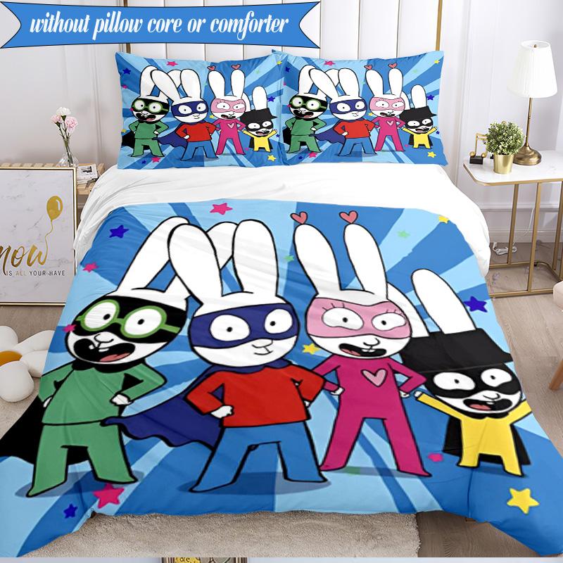 3PCS Simon the Rabbit Adventures Bedding Set 2D Printing (Includes 1 Duvet Cover + 2 Pillowcases Coreless), Bedroom decor,Fan Gift