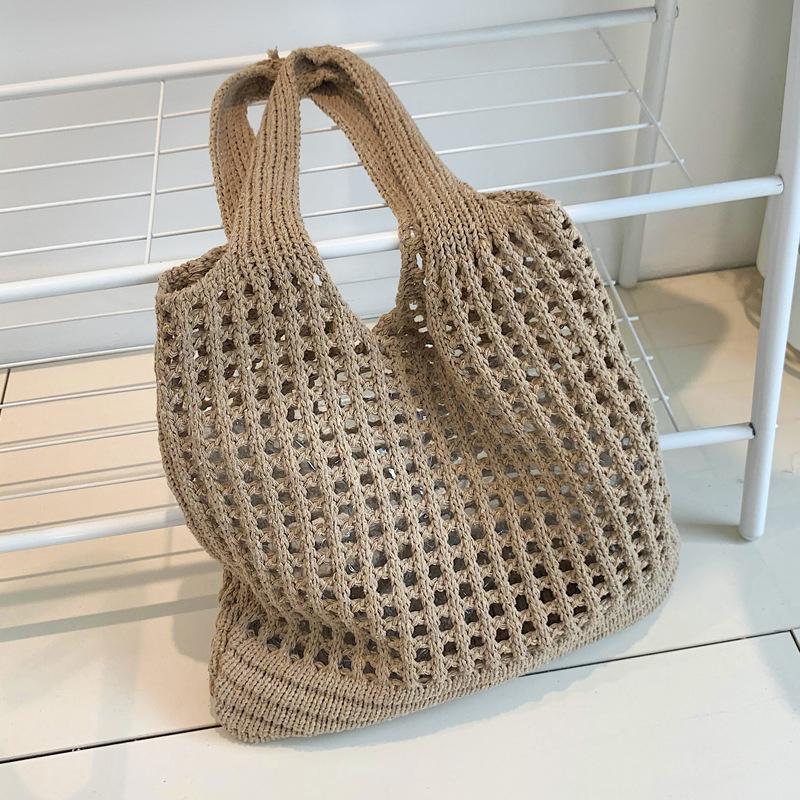 New Trend Women's Bag Crochet Handbag Retro Knitted Solid Color Hollow Top-handle Tote Bag Travel Shopper Shoulder Bag