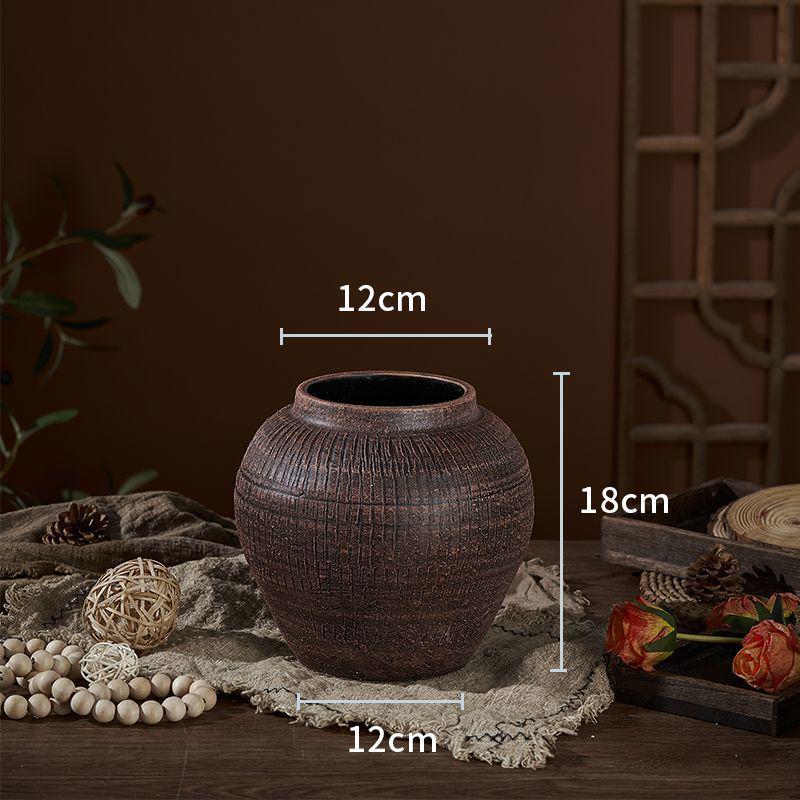 Zen-Style Rustic Pottery Vase for Dried Flowers and Succulents: New Chinese Retro Design