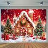 1pz Stoffa Sfondo Invernale Natalizio Albero di Natale Scatola Regalo Neve Casa di Pan di Zenzero Design Striscione Sfondo Festa