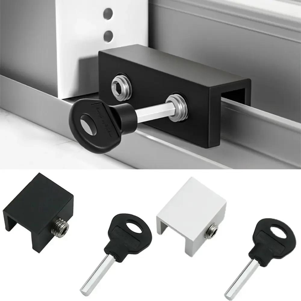 New Aluminum Alloy Window Locks With Key Sliding Security Window Lock Stopper Adjustable Safety Sliding Door Clips Door