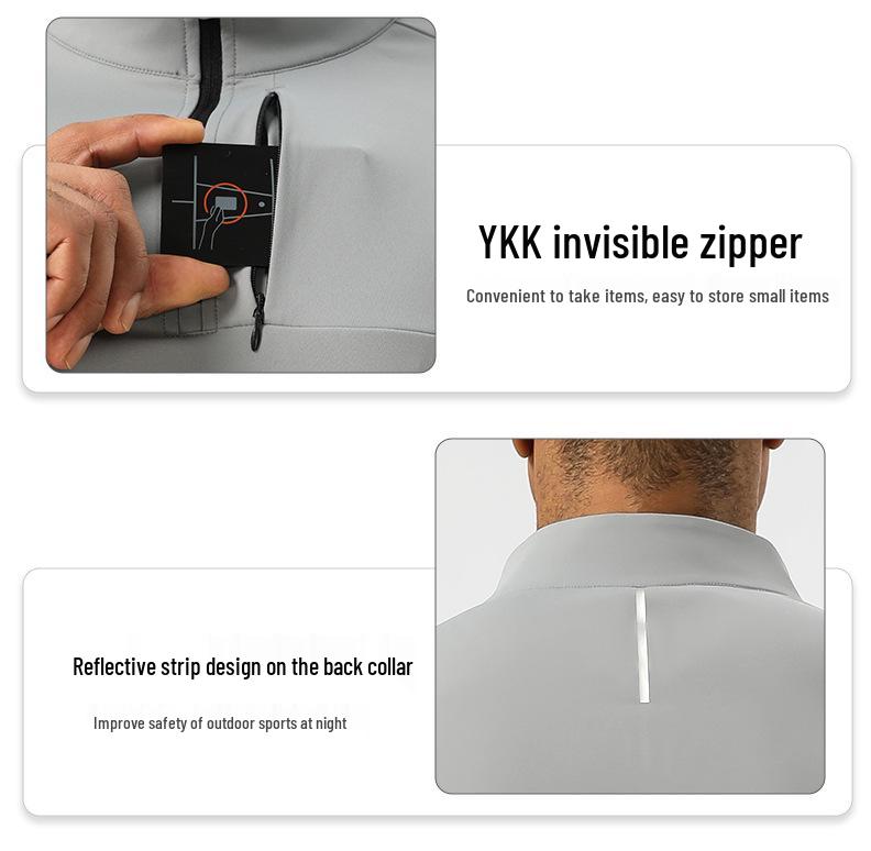 Men's Nylon Half-Zip High-Elastic Fitness Top - Long Sleeve Stand-Up Collar for Autumn and Spring Running and Training.