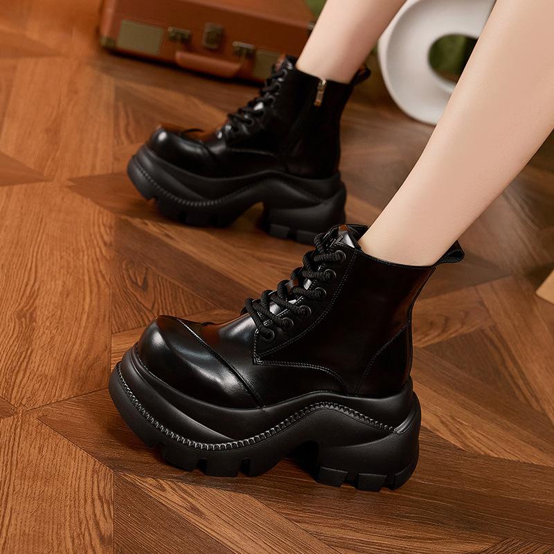 Muffin Platform Loafers Women's 2025 Autumn and Winter New Warm High-top Shoes Versatile Small Leather Shoes Inner Height-increasing Women's Shoes