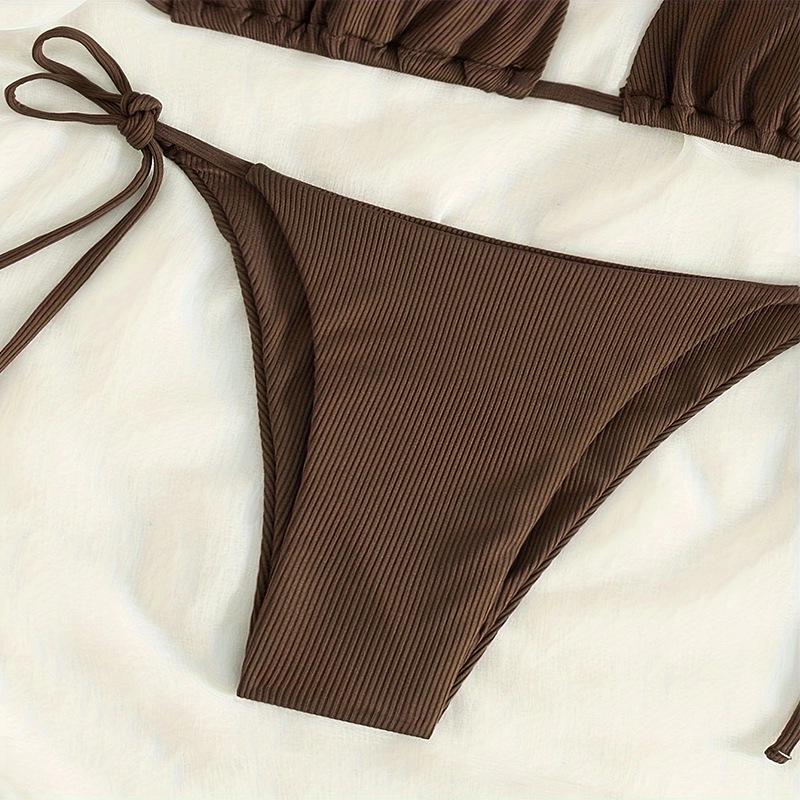 2025 European & American Lace-up Solid Color Sexy Bikini Swimsuit - Women's Beach Hot Spring Swimwear