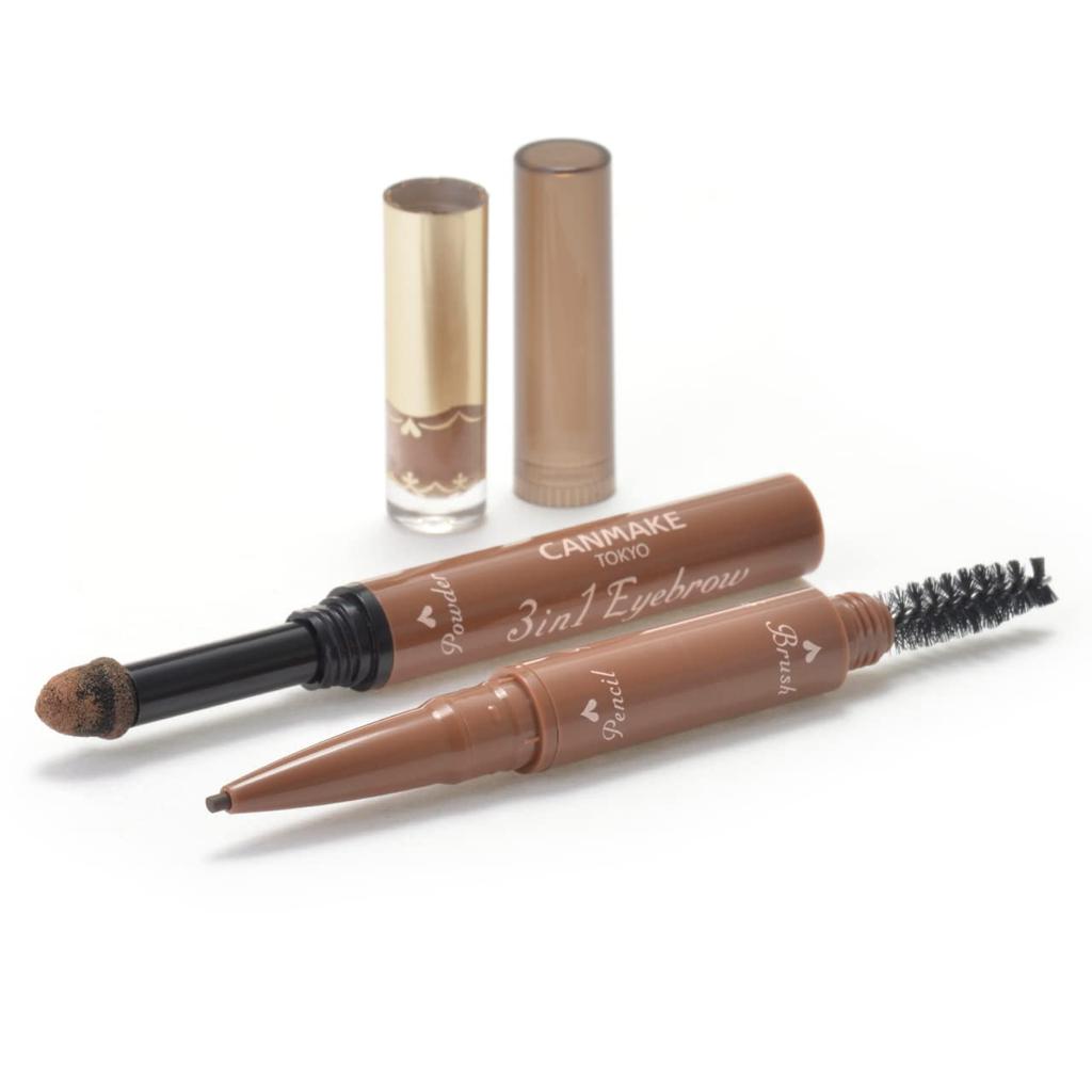 Canmake Eyebrow 01 Natural Brown Pencil Eyebrow Powder Eyebrow with Brush 3-in-1