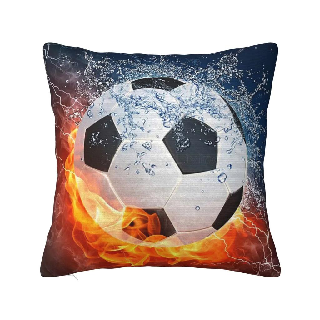 Soccer Ball In Fire and Water Throw Pillow Case Cushion Cover Soft Pillowcase for Bed Couch Sofa Office Car Decor 18x18 Inches