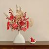 Chinese 'Fu' Character Ornament with Red Simulated Flowers – New Year Home Decoration for Living Room and Entrance Hall, Elegant Atmosphere Enhancer.