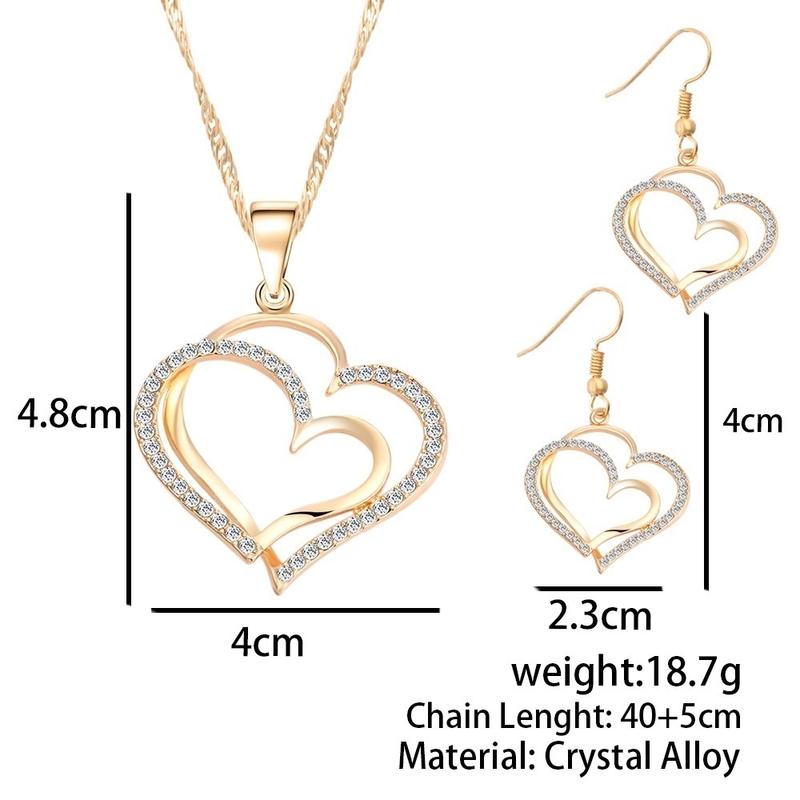 Princess Bride Bridesmaid Romantic Wedding Creative Necklace Earring Set Fashion Luxury Crystal Charm Jewelry Heart Accessories