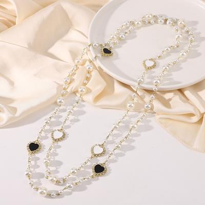 Nk-219 Oil Drop Love Handmade Glass Pearl Necklace Multi-Layer Stackable Long Women'S Sweater Chain