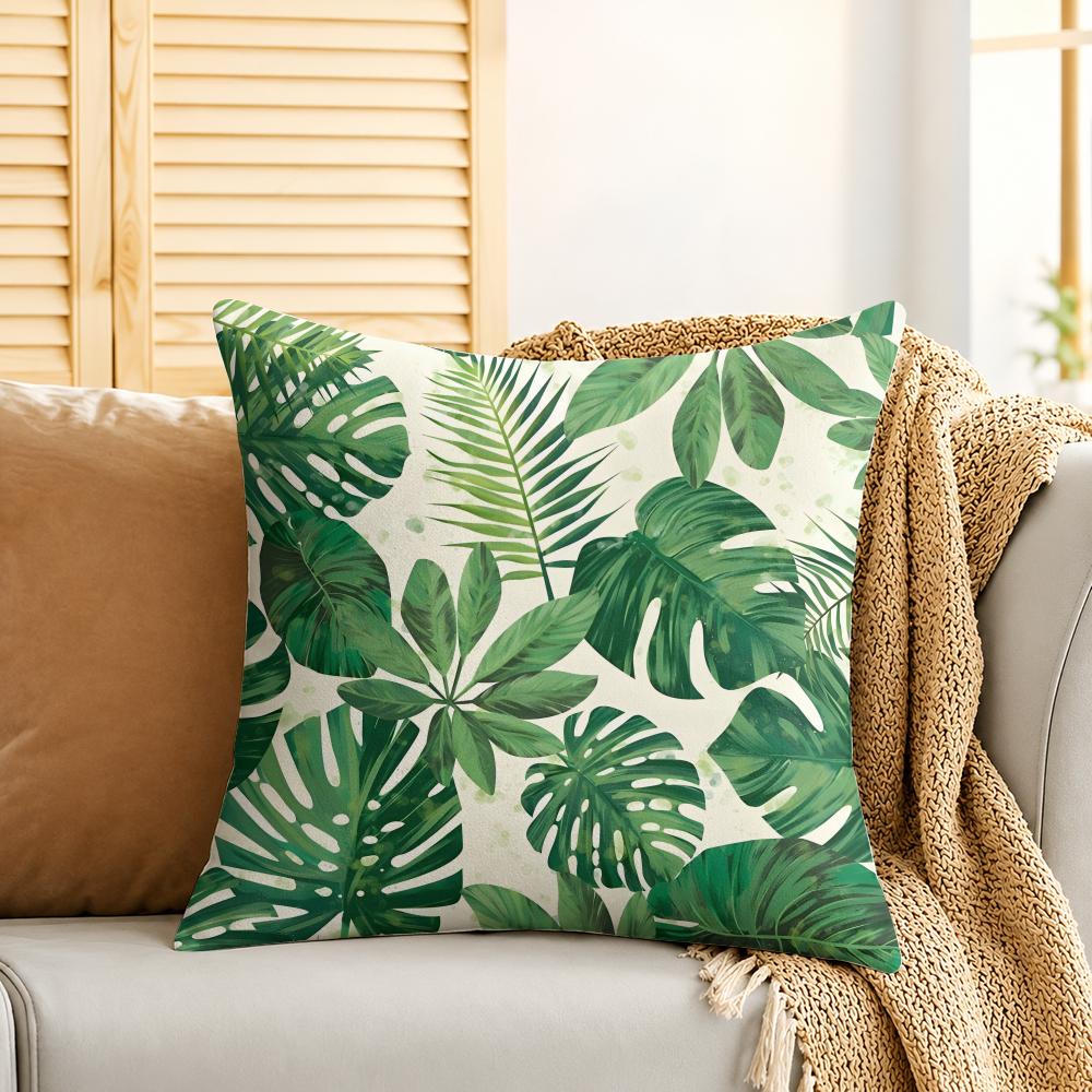 Palm Leaves Simplicity Cushion Cover Silky Short Plush Invisible Zipper Dustproof Sofa Pillow Case For Home Decor