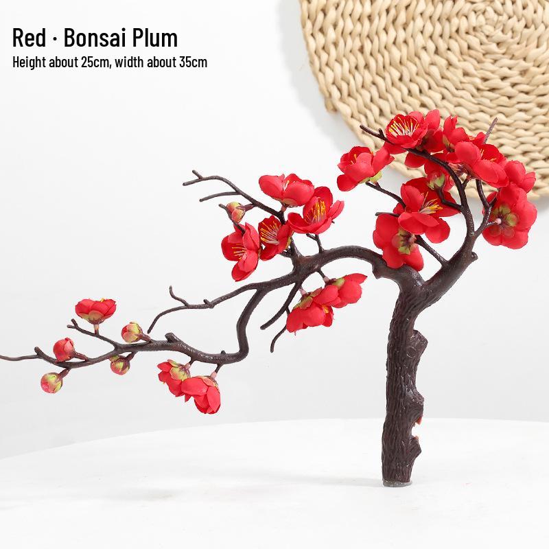 Artificial Plum Blossom Branch Decor - Winter Peach & Dried Flower Bouquet for Living Room, Chinese Home Decoration