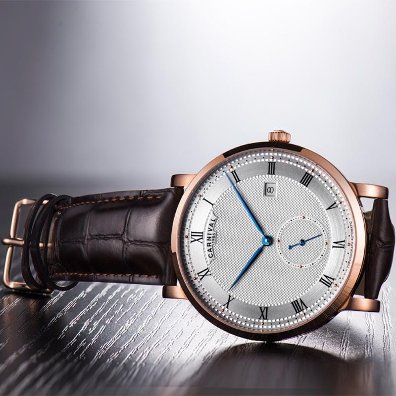 Carnival Brand Luxury Watches for Men Fashion Waterproof Rose Gold Silver Calendar Automatic Mechanical Wristwatch Montre Homme