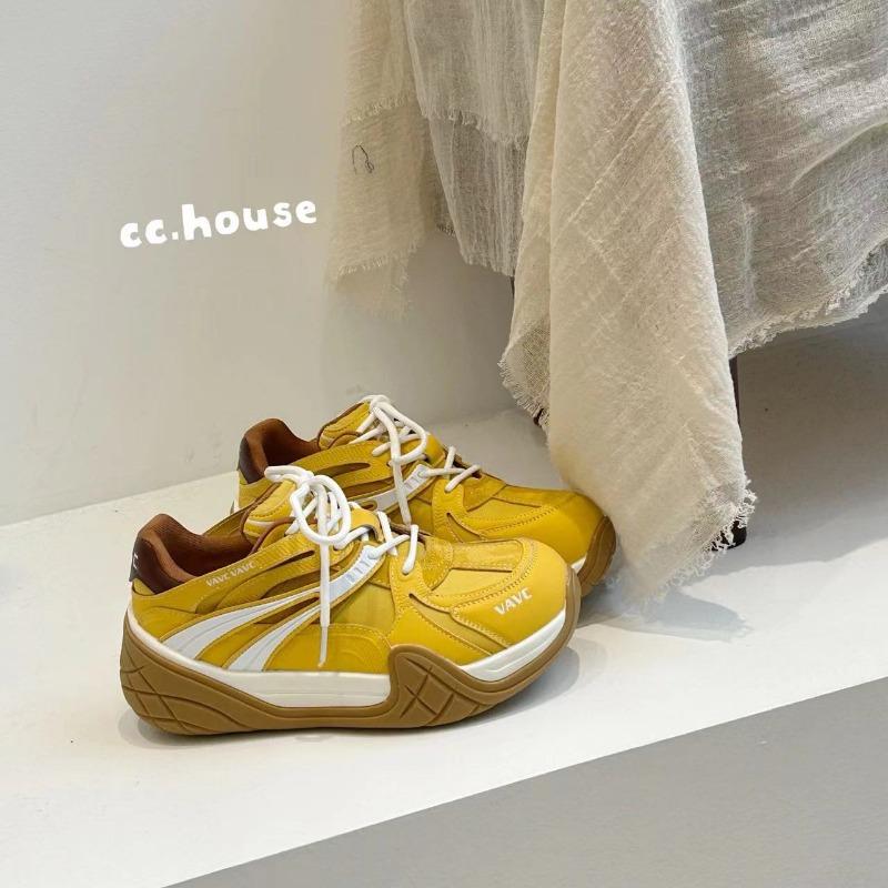 

Retro versatile thick bottom heightening red women s new niche bread sports and leisure 35 жёлтый