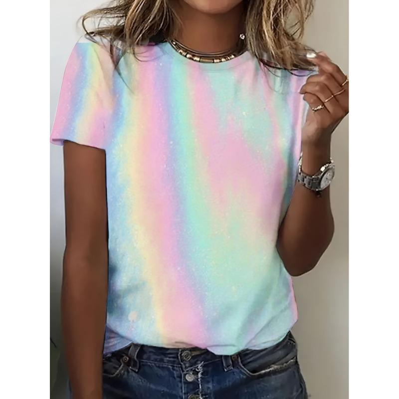 

Women s 3D printed full body flow print T-shirt - short-sleeved round neck summer top S