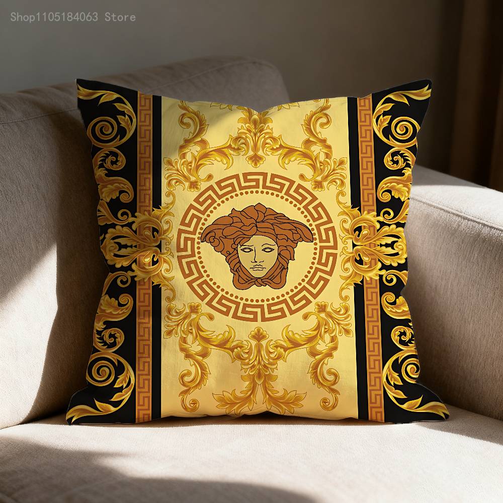 Greek Key Golden Baroque Style Pillow Case Print Polyester Fiber 40X40 Cm Home Sofa Throw Cushion Cover Decoration