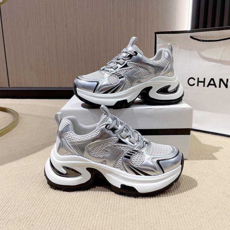 

2025 early spring versatile thick sole heightening silver dad shoes women s mesh breathable versatile casual sports shoes ins 35