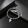 Silver Color Rosary Beads Chain Cross Pendant Bracelets, Stainless Steel Wristband Bracelet, Jewelry for Men Father's Day Gift