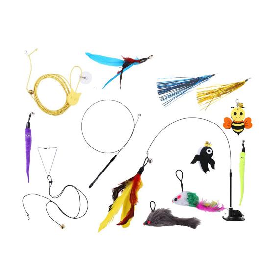 Pírková hračka pro kočky s tyčkou Interaktivní kočičí lákadlo s přísavkou 2 herní režimy Kočičí tyčková hračka pro vnitřní cvičení a zábavu