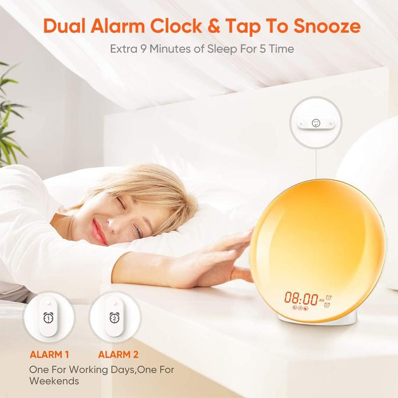 LED Sunrise Wake-Up Light with Dual Alarm Clock and Bedside Night Light