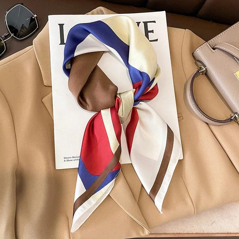 Print 70cm Silk Satin Headkerchief Women Luxury Design Neck Tie Scarf Female Hair Hand Wrist Foulard Shawl Hijab Bandana New