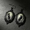 Gothic Luminous Bat Crow Glass Dangle Earrings Vintage Black Metal Drop Jewelry For Women Halloween Party Accessory