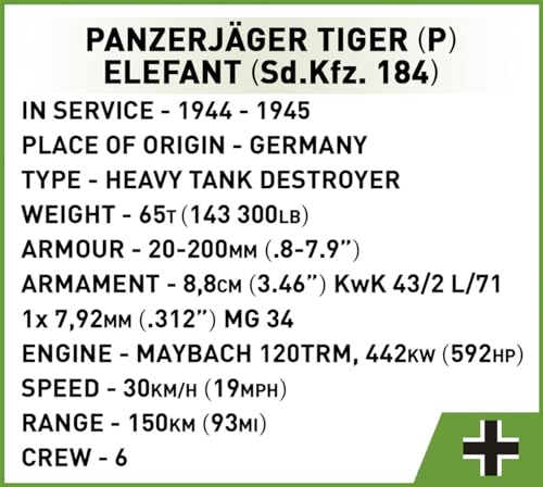 COBI 2582 Panzerjager Tiger Elefant HC WWII 1:28 Brick Model Tank 1252pcs