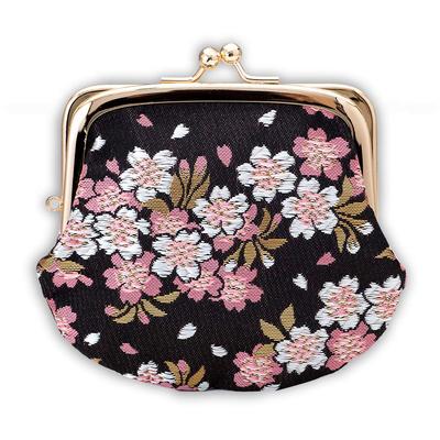 Kjótské Geibido Zapínání Ručně vyráběné Japonské Vyrobeno v Japonsku s Třešňovým Nišidžin-ori 3,3palcová Peněženka, Řemeslníci, Vzor, (Černé květy)