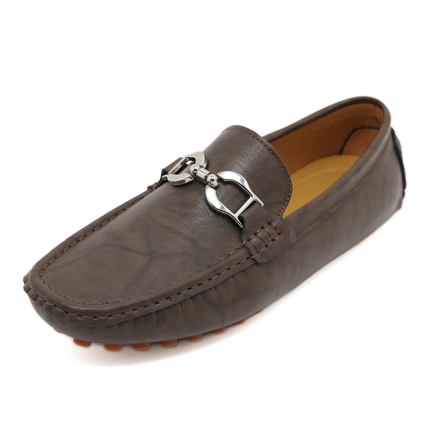 

Fashion New Arrival Mens Leather Loafers Non Slip Slip on Walking Flats Breathable Outdoor Casual Shoes Metal Buckle Man Driving Shoes 46 коричневый