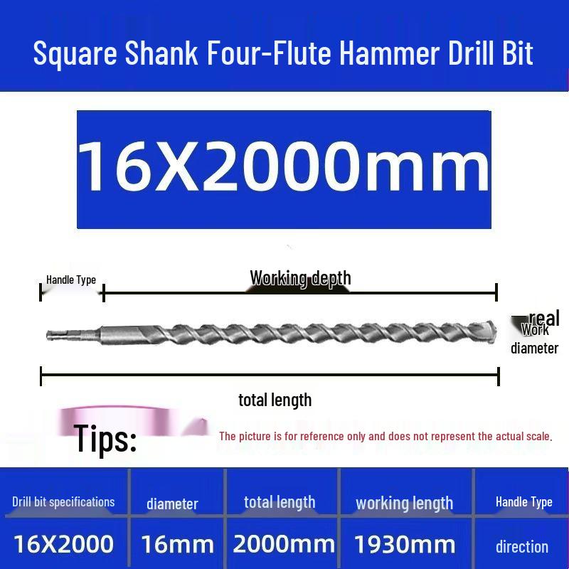 Extended Electric Hammer Drill Bit, Square & Round Shank, for Concrete Piercing - Available in 500mm to 2m Lengths