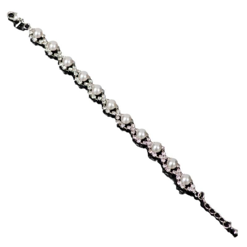 Fashion Metal Cross Pearl Diamond Bracelet Female, Silver Bride Simple Cold Wind Bracelet Bracelet