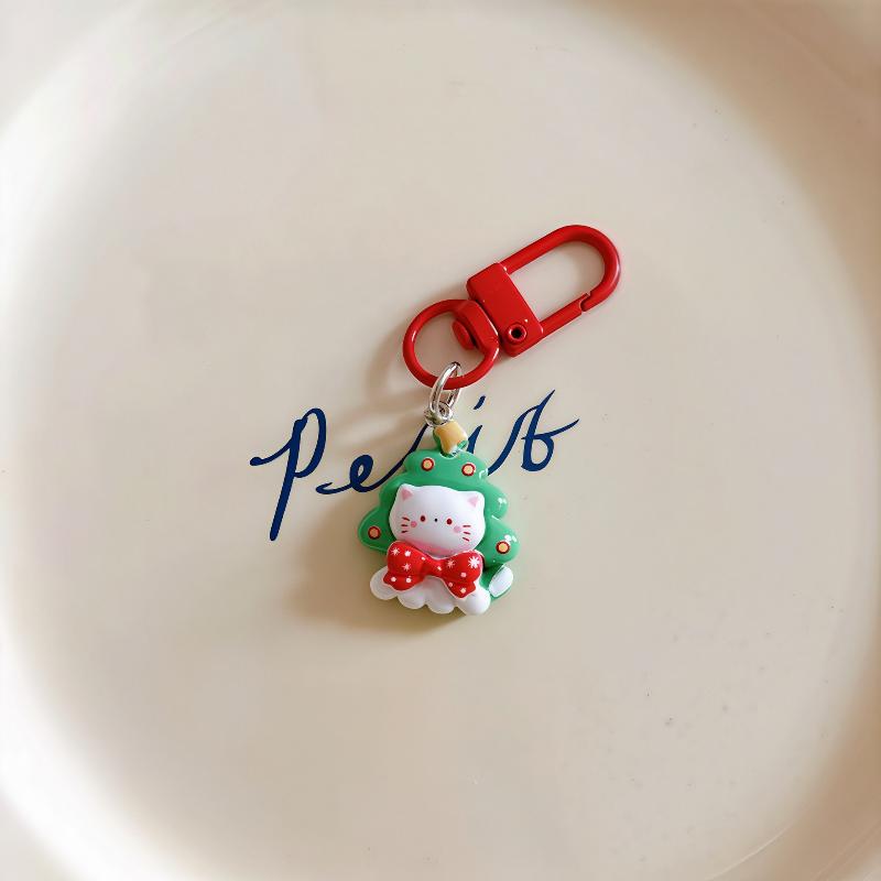 Cute Christmas Keychain Cartoon Santa Claus Snowman Kitten Pendant Key Ring Backpack Decoration Accessories  Year Gift