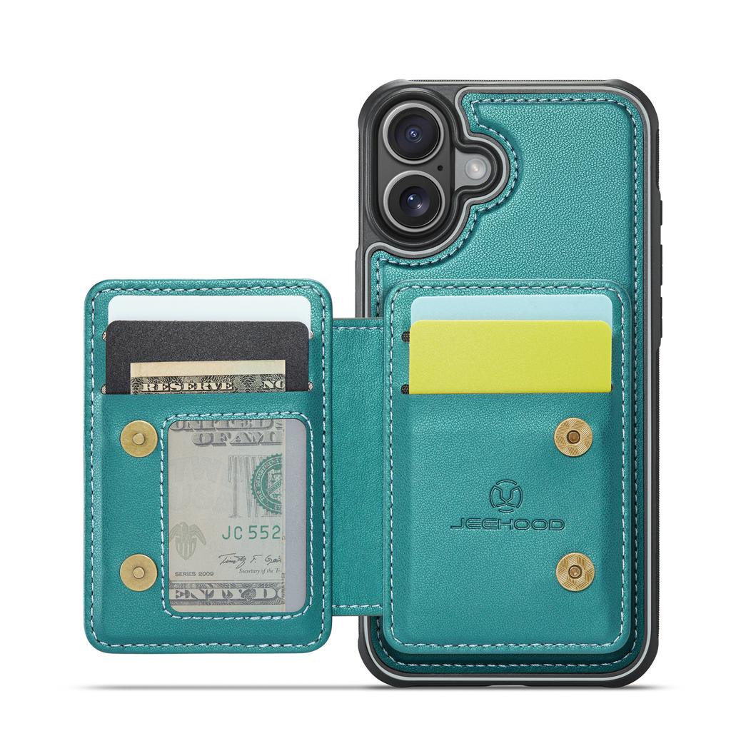 JEEHOOD J05 For iPhone 16 Case Leather Mobile Cover with Detachable Magnetic Card Bag