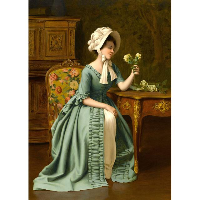 Europa Mädchen Malerei Vintage Ölgemälde auf Leinwand Wandkunst Drucke Klassische Poster und Drucke für Wohnzimmer Kein Rahmen