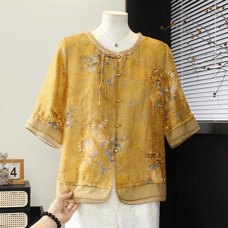 Elegant New Chinese Style Printed Summer Blouse for Women